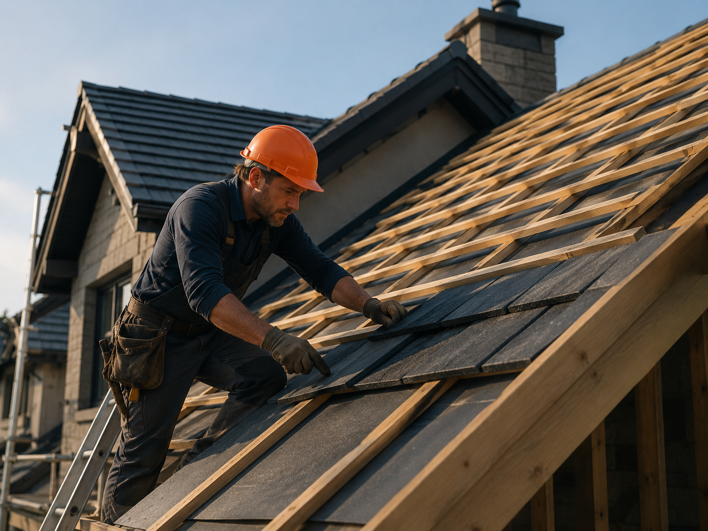 Roofing professional inspecting leak point on Brisbane residential roof