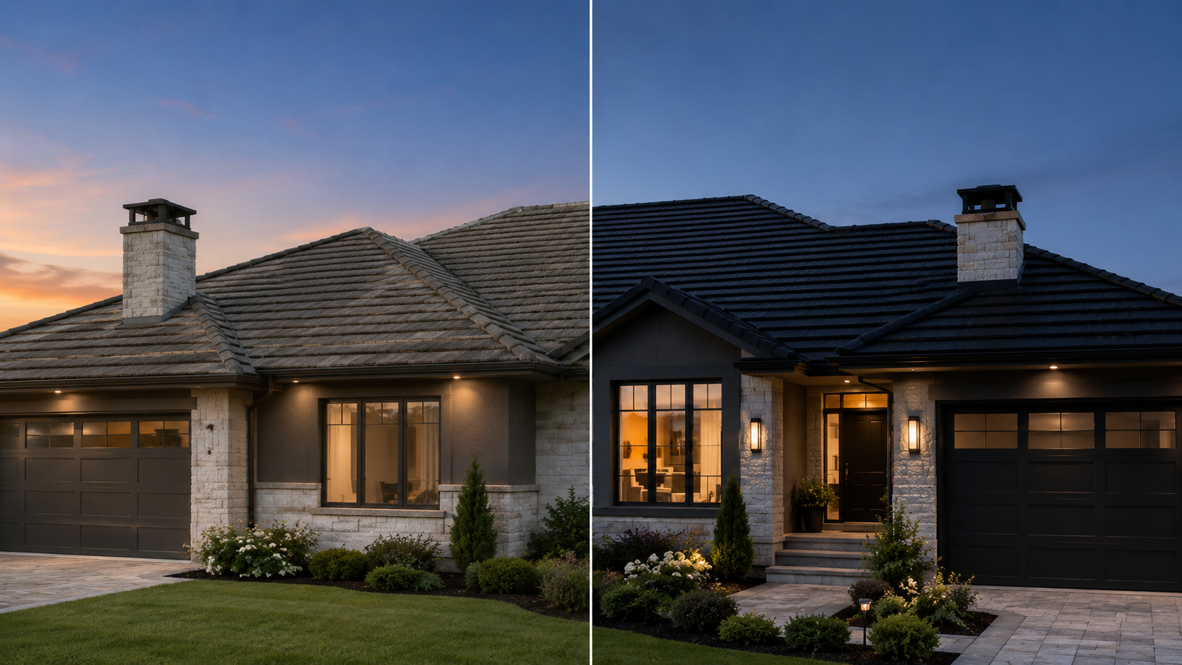 Restored terracotta tile roof in Brisbane showing before-and-after transformation