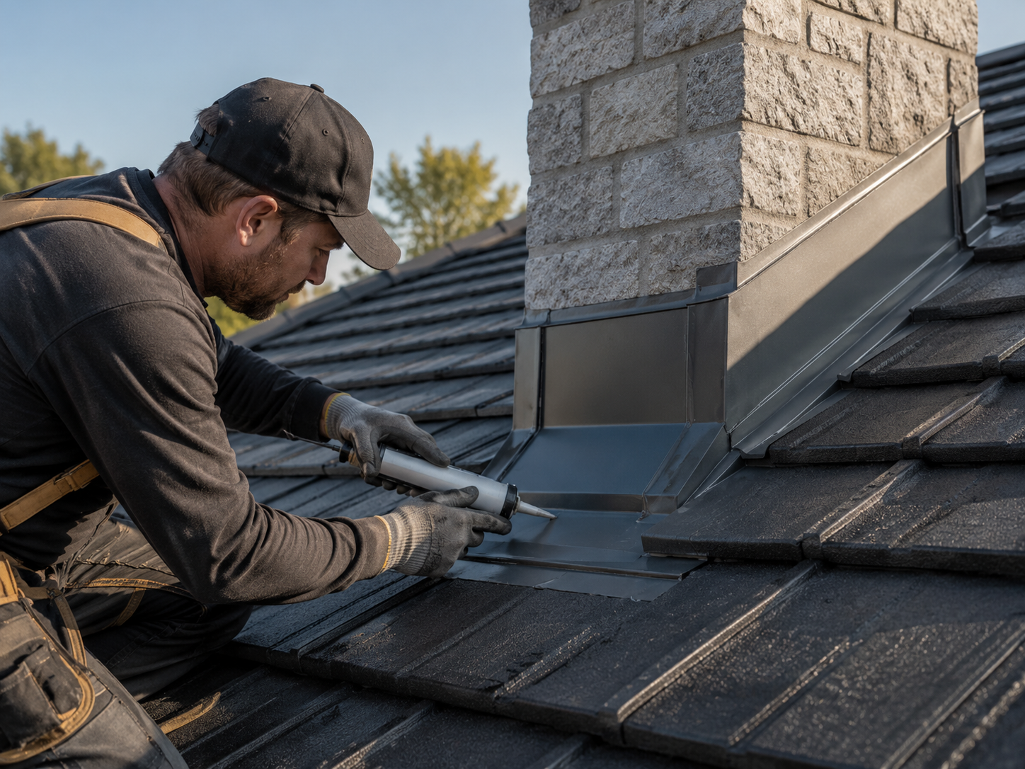 Close-up of ridge capping and pointing work on Brisbane tile roof